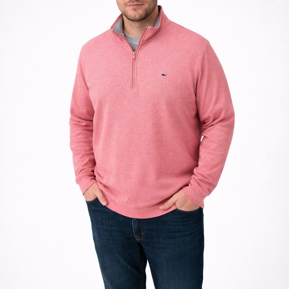Vineyard Vines Saltwater 1/4 Zip Pullover Mens 4XB Sailor Red Pima Cotton Whale